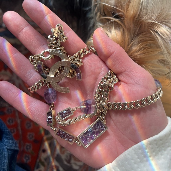Chanel Y2K Gold Metal and Amethyst Curb Link Necklace Authentic - Picture 16 of 16